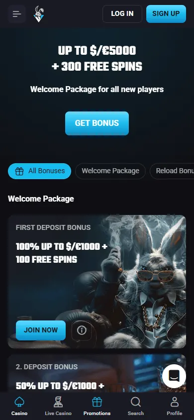 Playmojo Casino mobile promotions area with free spins and deposit offers